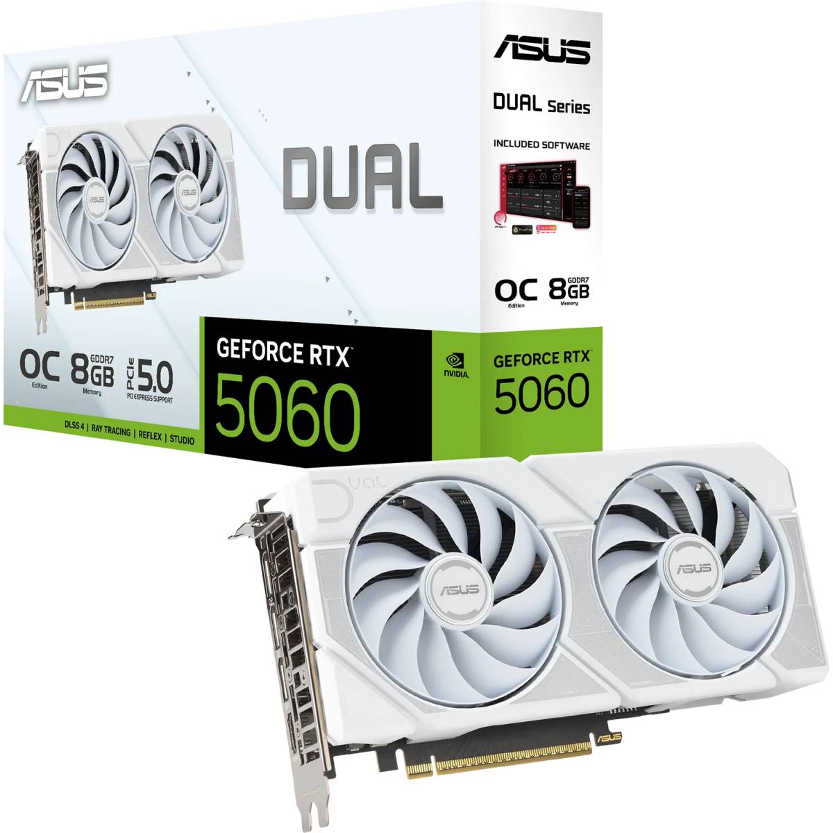 Видеокарта GeForce RTX 5060, 8Gb GDDR7 128bit, Asus Dual RTX 5060 OC Edition 8G WHITE DUAL-RTX5060-O8G-WHITE, RTL