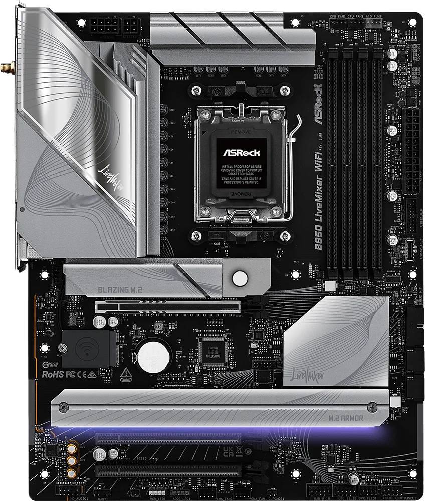 Материнская плата ASRock B850 LIVEMIXER WIFI, AM5, (HDMI, DP), 4xDDR V, ATX