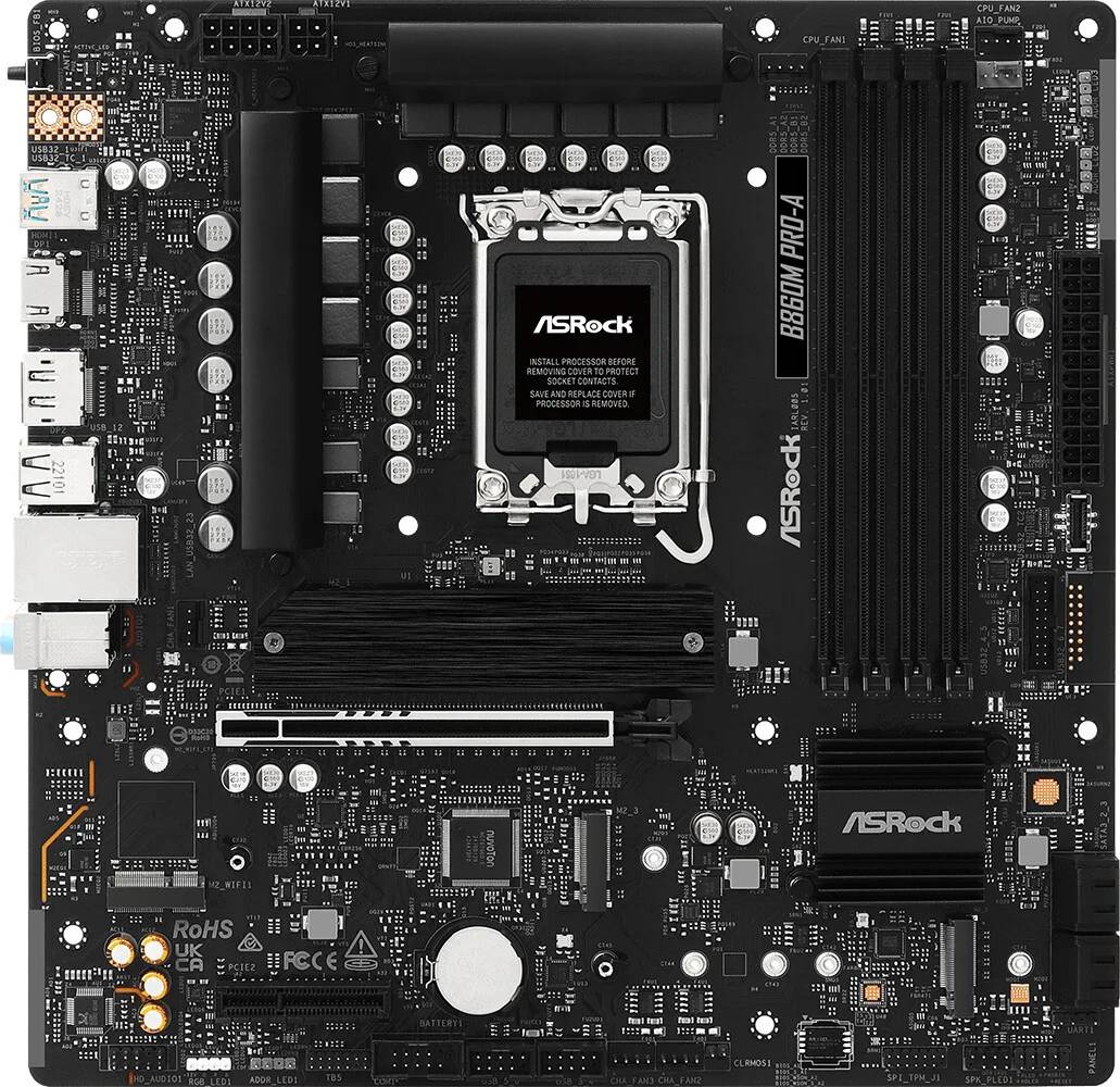 Материнская плата ASRock B860M PRO-A WIFI, LGA1851, (HDMI,DP), 4xDDR V, mATX