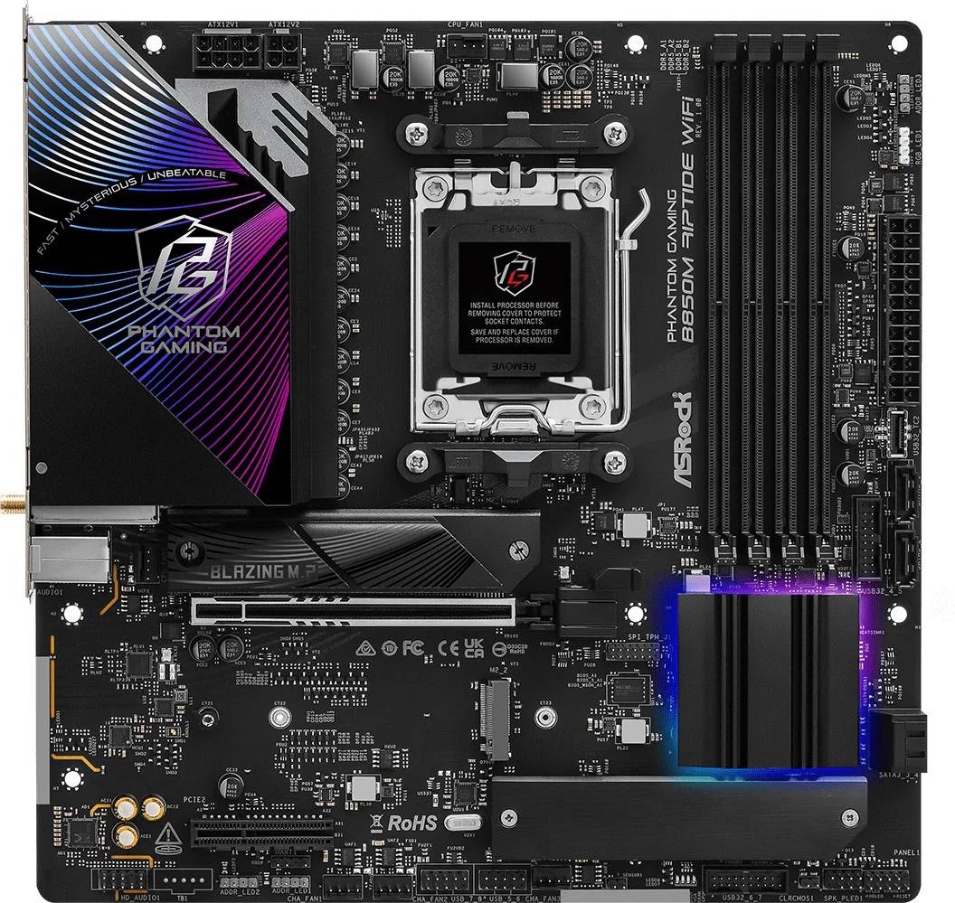 Материнская плата ASRock B850M RIPTIDE WIFI, AM5, (HDMI), 4xDDR V, mATX