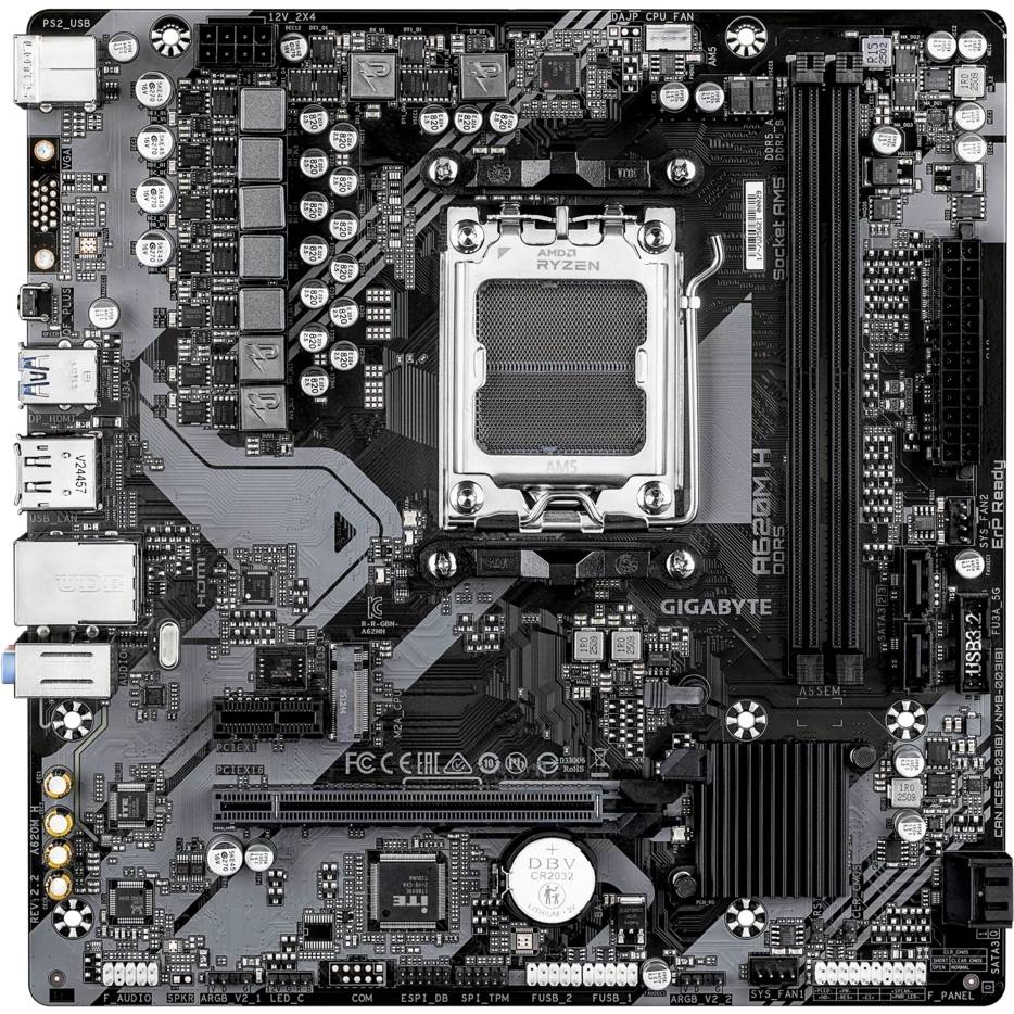 Материнская плата Gigabyte A620M H rev.2.2, AM5, (HDMI, DP), 2xDDR V, mATX