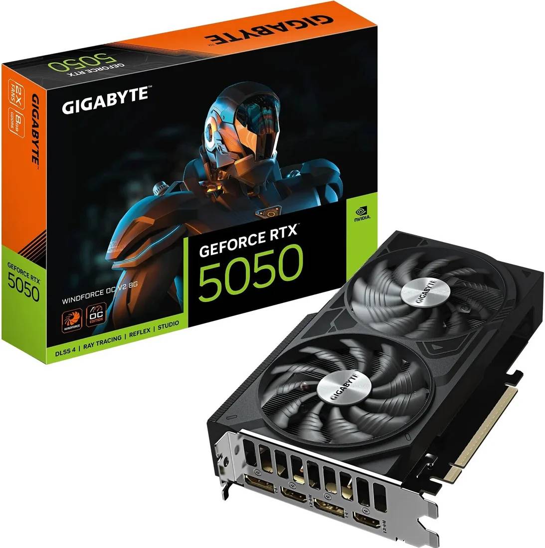 Видеокарта GeForce RTX 5050, 8Gb GDDR6 128bit, Gigabyte RTX 5050 Windforce OC V2 8G GV-N5050WF2OCV2-8GD, RTL