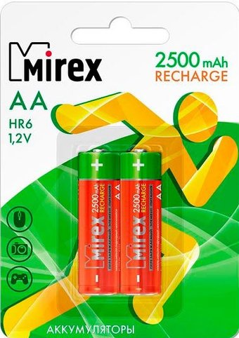 Аккумулятор AA HR6 2500mAh, Mirex HR6-25-E2 NiMh блистер 2шт