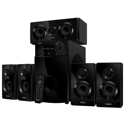 Акустика Sven HT-210, дерево, 5x12Вт + 20Вт, 40Гц-22кГц, ПДУ, черный