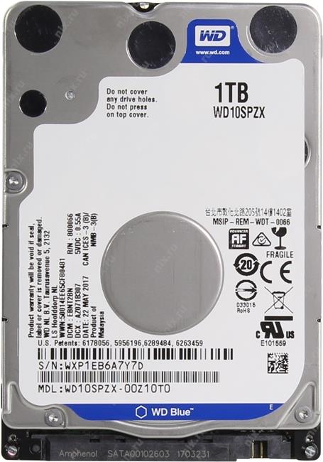 1Tb WD Blue WD10SPZX, 5400rpm, 2.5", SATA III, 128Mb
